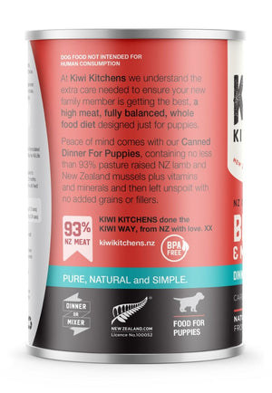Kiwi Kitchens Grass Fed Beef & Mussel Dinner Canned Wet Puppy Food - 375g - Shopivet.com