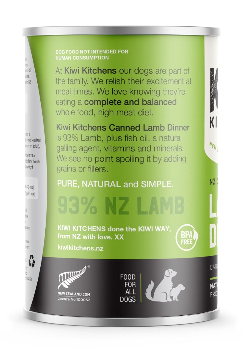 Kiwi Kitchens Grass Fed Lamb Dinner Canned Wet Dog Food - 170g - Shopivet.com
