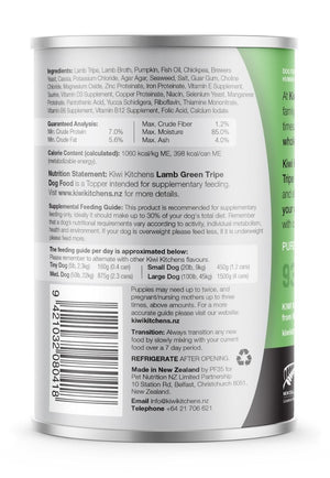 Kiwi Kitchens Grass Fed Lamb Green Tripe Topper for Supplemental Feeding Canned Wet Dog Food - 375g - Shopivet.com