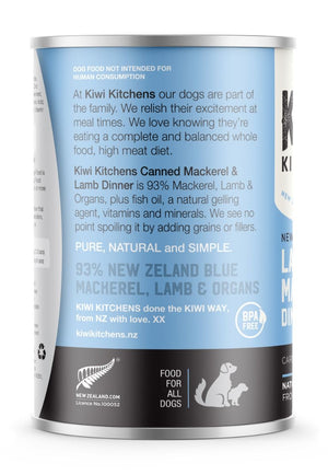 Kiwi Kitchens Mackerel & Lamb Dinner Canned Wet Dog Food - 375g - Shopivet.com