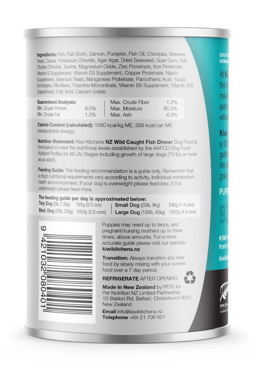 Kiwi Kitchens Wild Caught Fish Dinner Canned Wet Dog Food - 375g - Shopivet.com