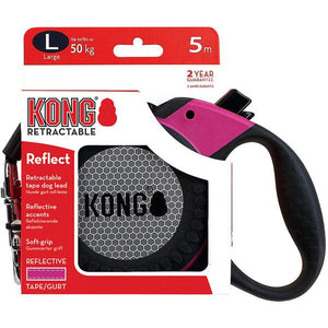 Kong Retractable Reflect Dog Leash - PINK LARGE - Shopivet.com