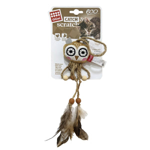 Owl Catch & Scratch Eco line with Slivervine Leaves and Natural Feather - Shopivet.com