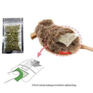 Refillable Catnip (Mouse) with 3 catnip teabags in ziplock bag - Shopivet.com