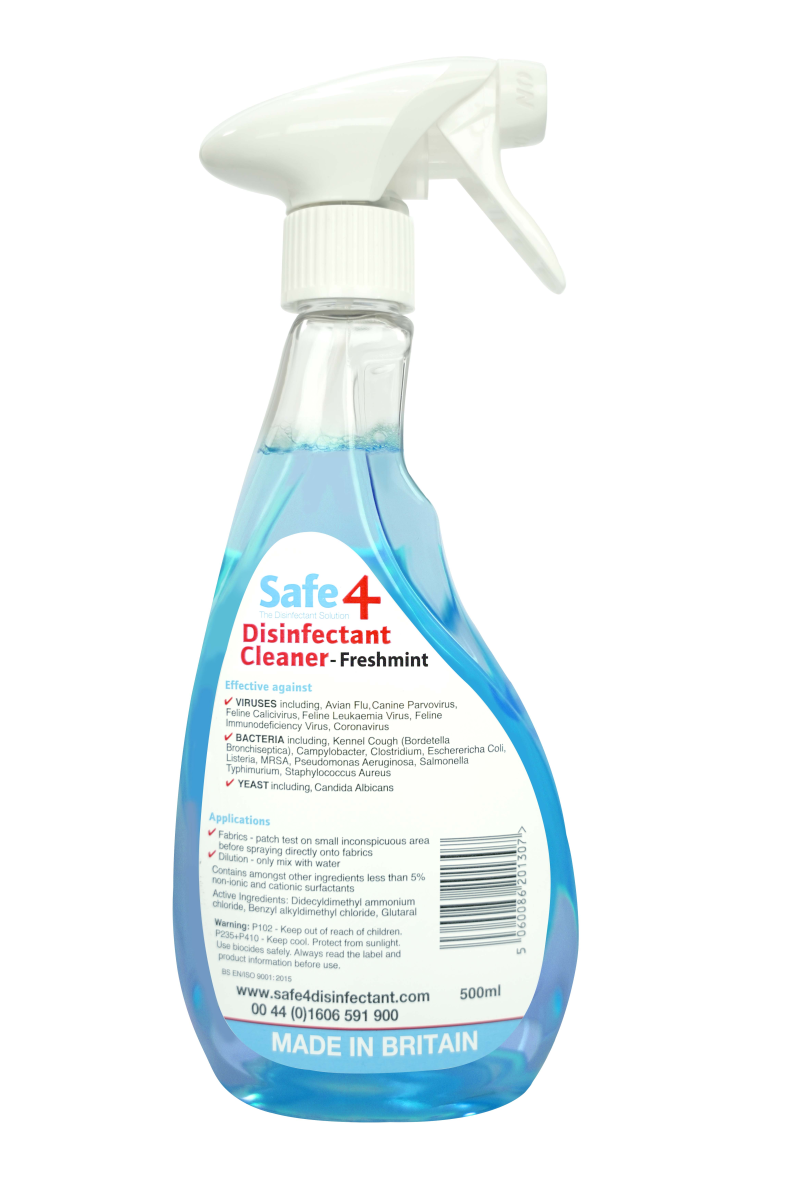Safe4 Disinfectant Pre-Diluted Spray 1:10 Dilution, Freshmint Scent, Enhanced Formula, 500 ml