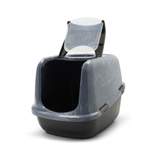 Savic Nestor Toilet Home Cat Litter Box Jumbo Marble - Anthracite White/Black - Shopivet.com