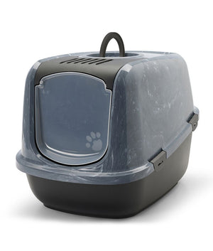 Savic Nestor Toilet Home Cat Litter Box Jumbo Marble - Anthracite White/Black - Shopivet.com