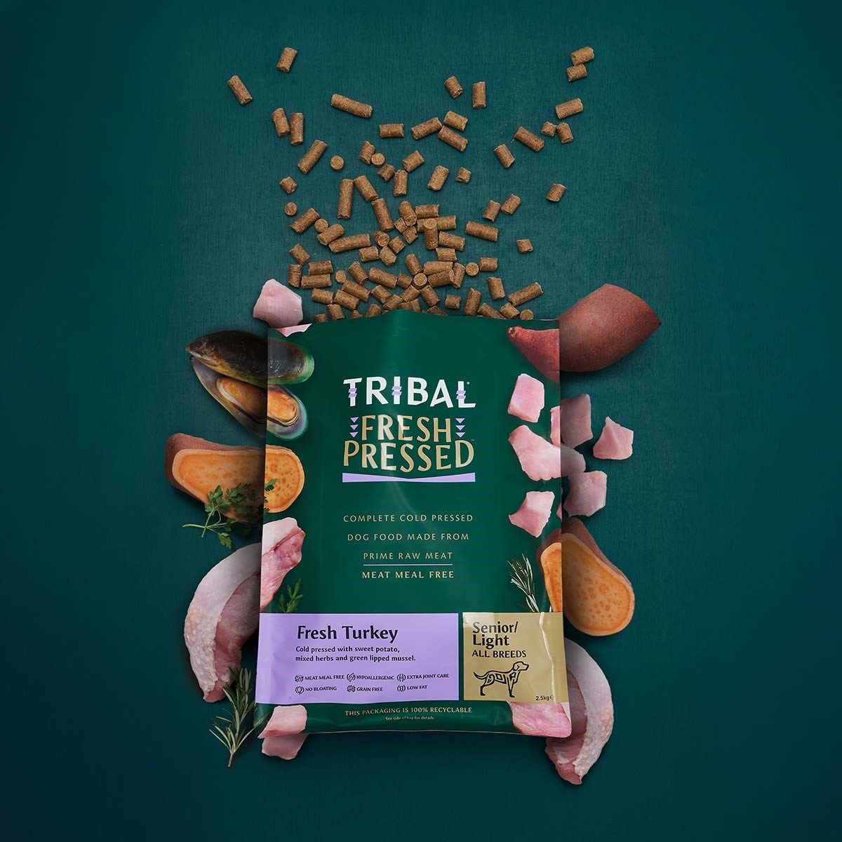 Tribal Fresh Pressed Senior Light Fresh Turkey All Breeds Dry Dog Food - 12KG