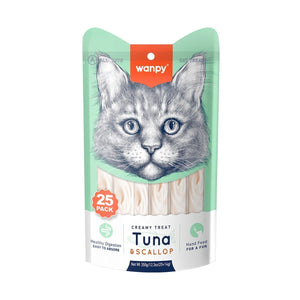 Wanpy Creamy Lickable Cat Treats – Tuna & Scallop (14g x 25pc) - Shopivet.com