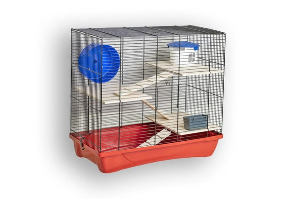 H12 Hamster cage with wood accessories - 58 x 32 x 54 cm/Black & Red - Shopivet.com