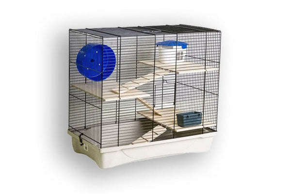 H12 Hamster cage with wood accessories - 58 x 32 x 54 cm/Black & Sand - Shopivet.com