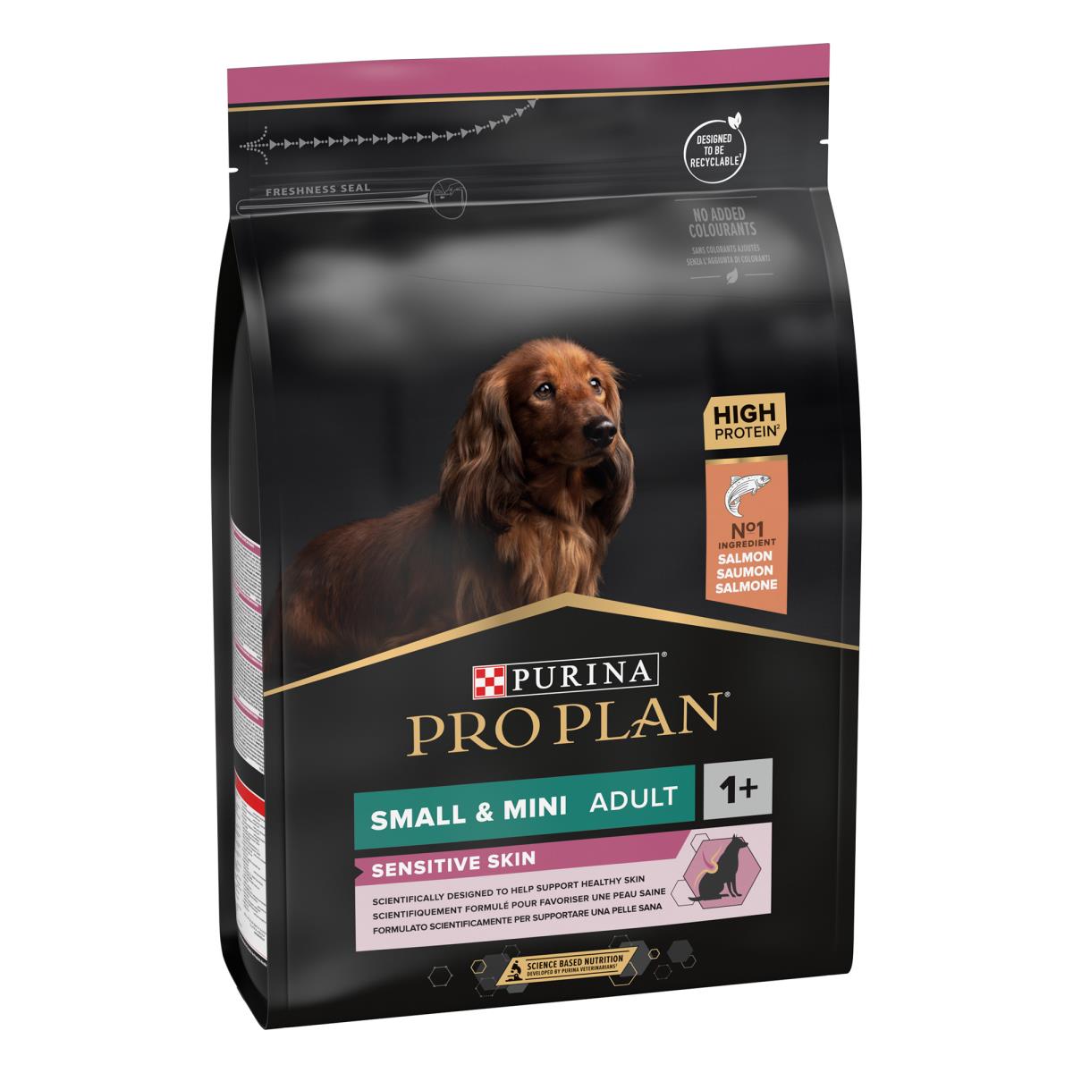 PRO PLAN SENSITIVE SKIN SMALL AND MINI ADULT, DRY DOG FOOD WITH SALMON, 3 KG