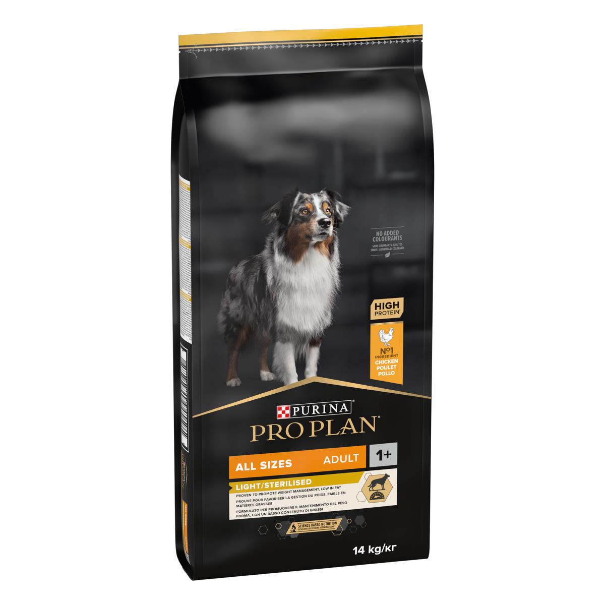 PRO PLAN LIGHT STERILISED ALL SIZES ADULT, DRY DOG FOOD WITH CHICKEN, 14 KG