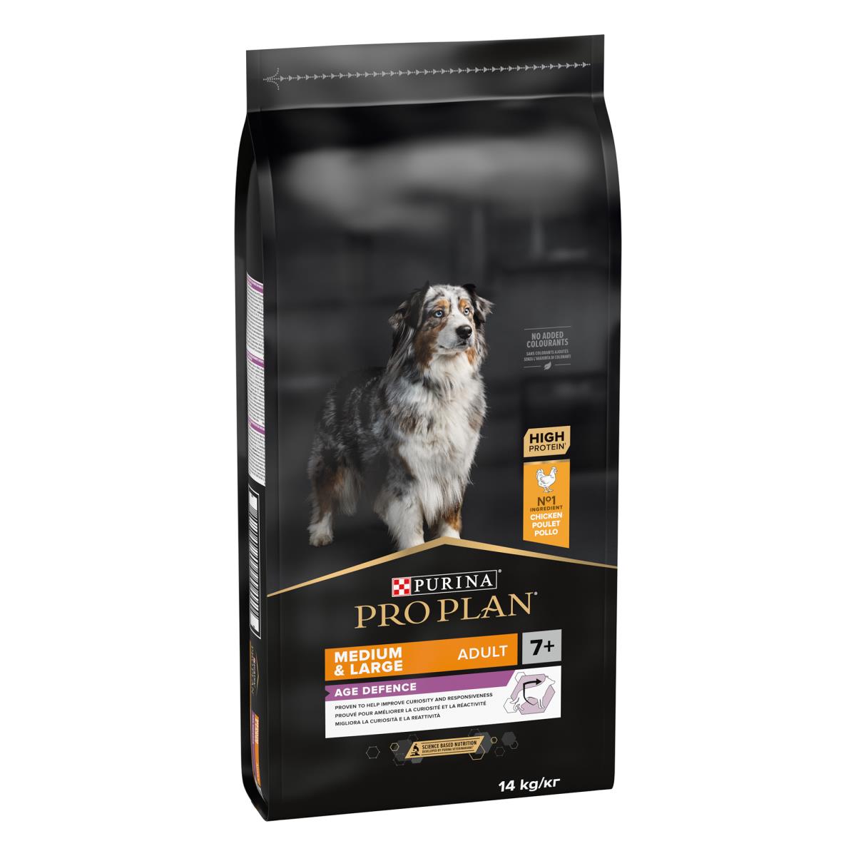 PRO PLAN AGE DEFENCE MEDIUM AND LARGE SENIOR 7+, DRY DOG FOOD WITH CHICKEN, 14 KG