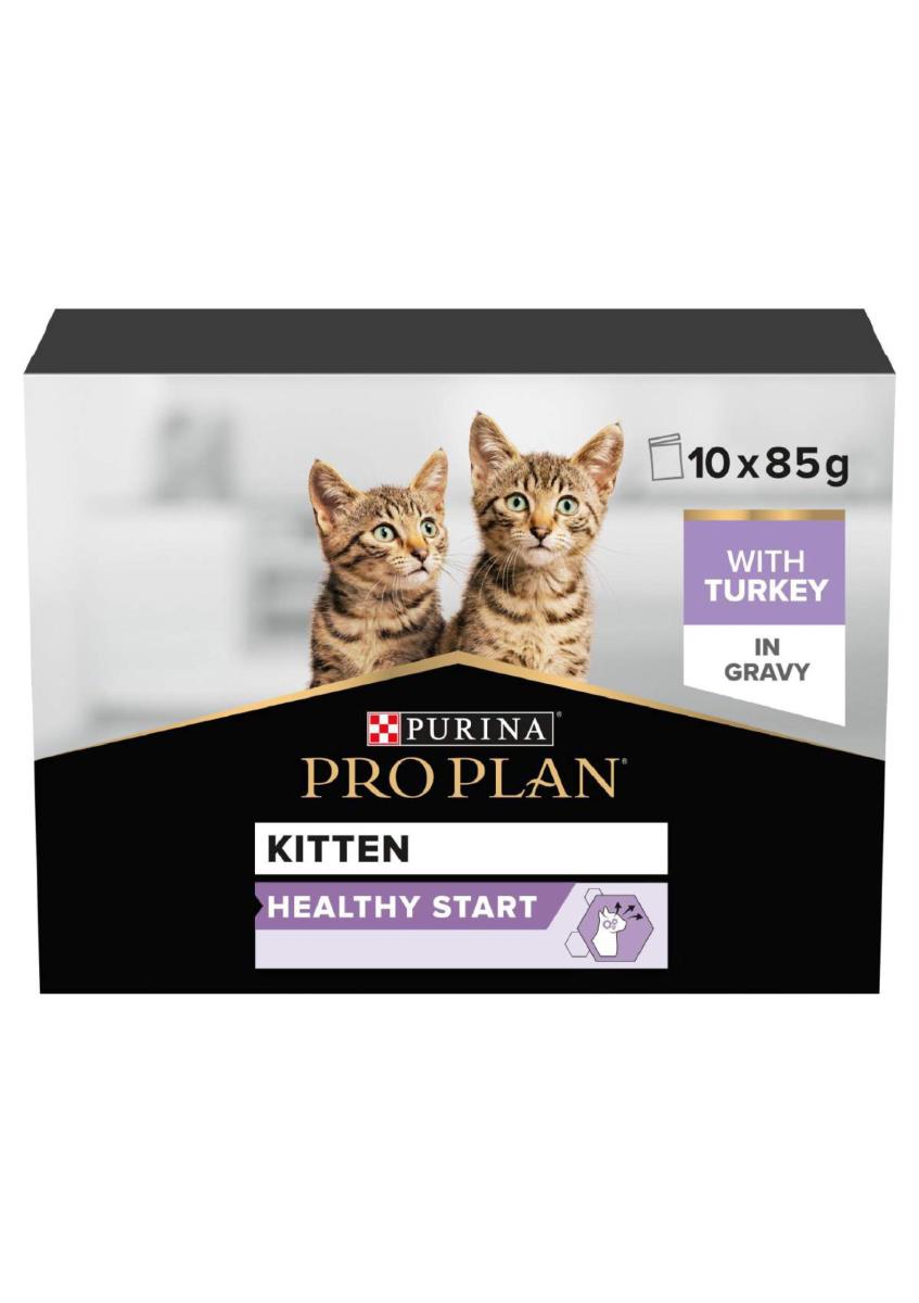 PRO PLAN KITTEN, WET CAT FOOD, TURKEY IN GRAVY, MULTIPACK, 10 X 85G