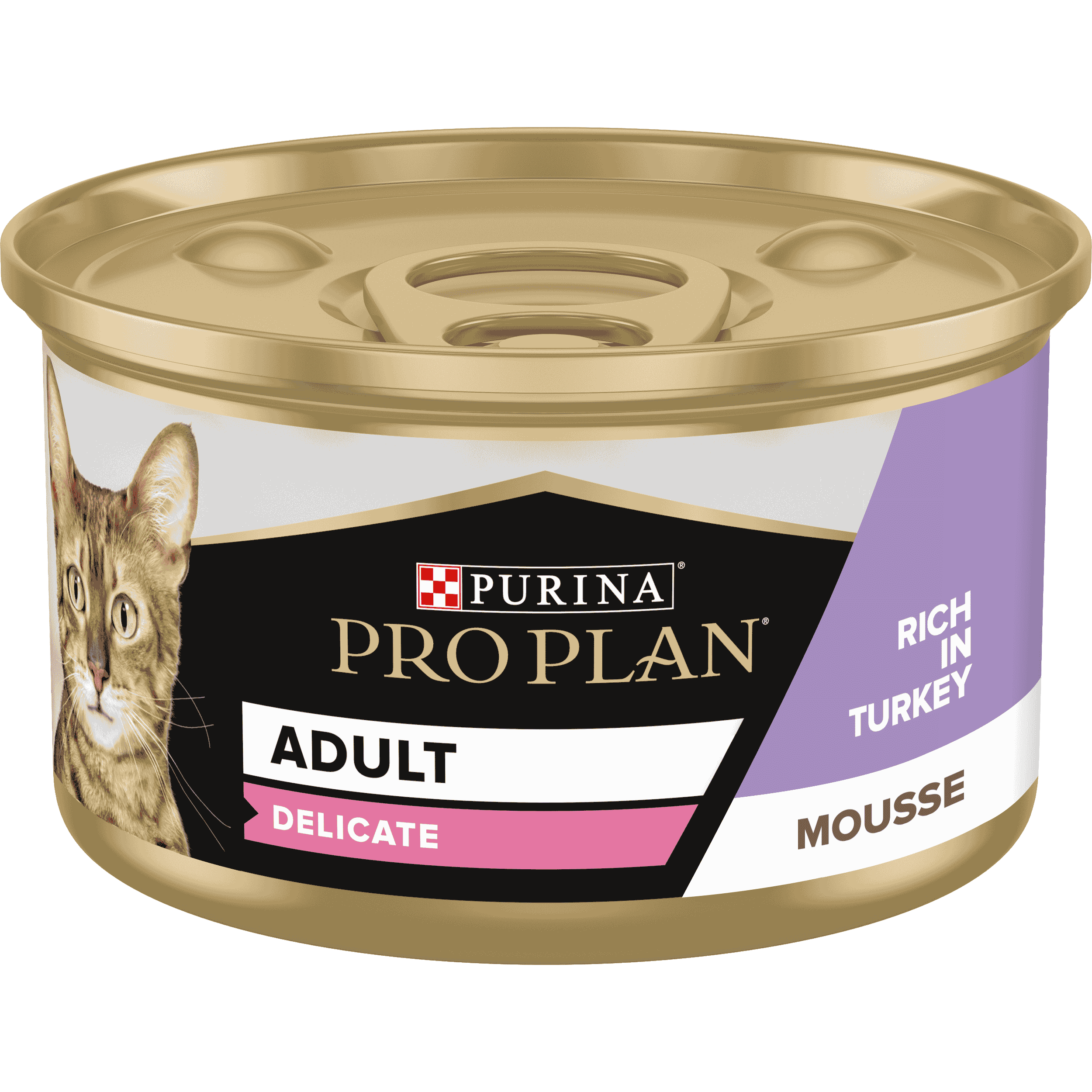 PRO PLAN ADULT DELICATE DIGESTION, WET CAT FOOD, MOUSSE RICH IN TURKEY, 24 X 85G