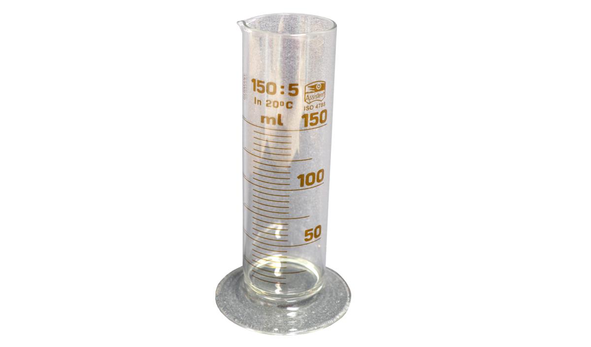 MEASURING CYLINDER, GLASS, LOW FORM,CIRCULAR GLASS BASE,150