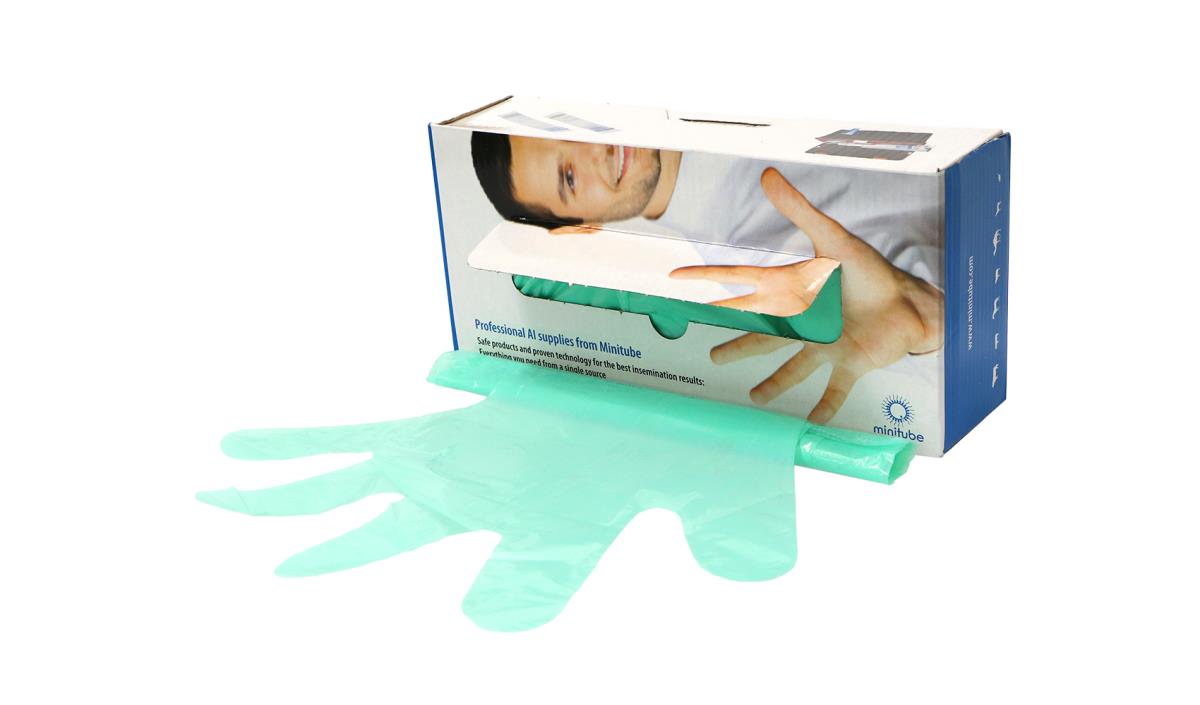 INSEMINATION GLOVE, 5 FINGERS, SENSITIVE, GREEN, 100/ BOX