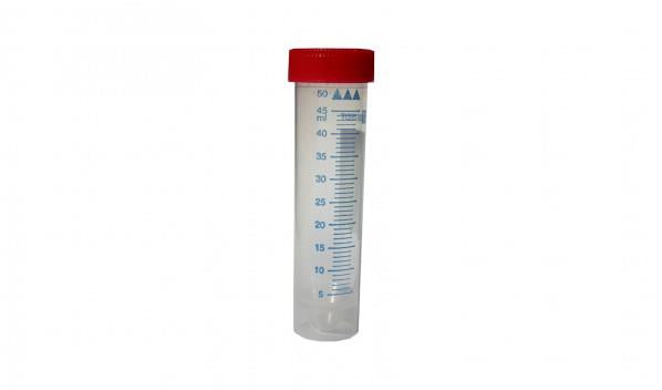 STERILE GRADUATED TUBE: 50 ML WITH RED CAP AND RIM 25/BAG