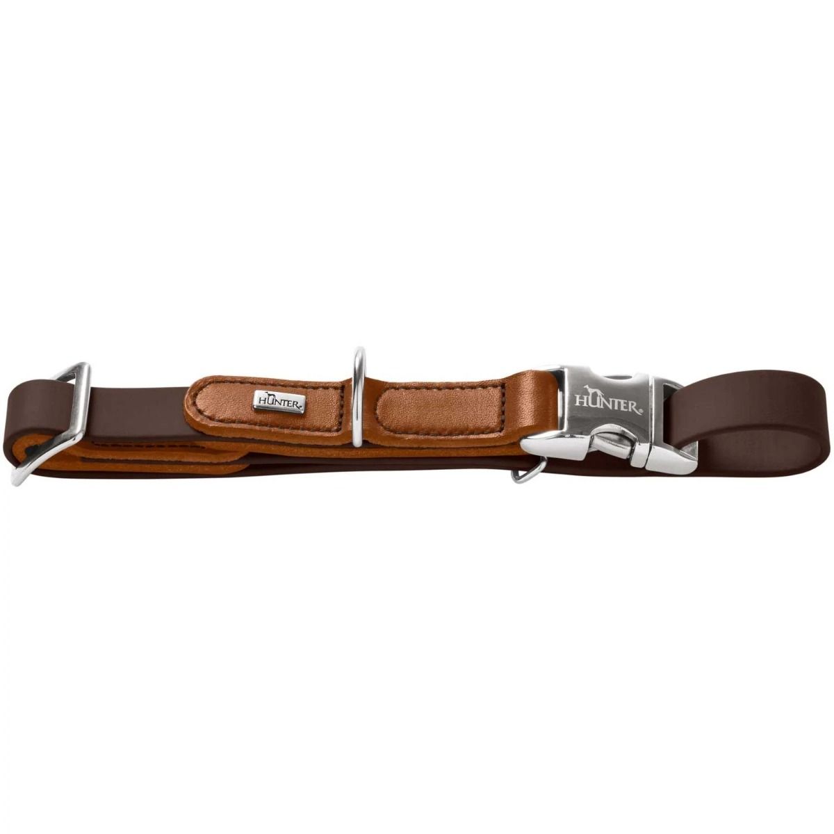 Hunter Wolmar Alu-Strong BioThane x Leather Dog Collar - Khaki-Orange Large