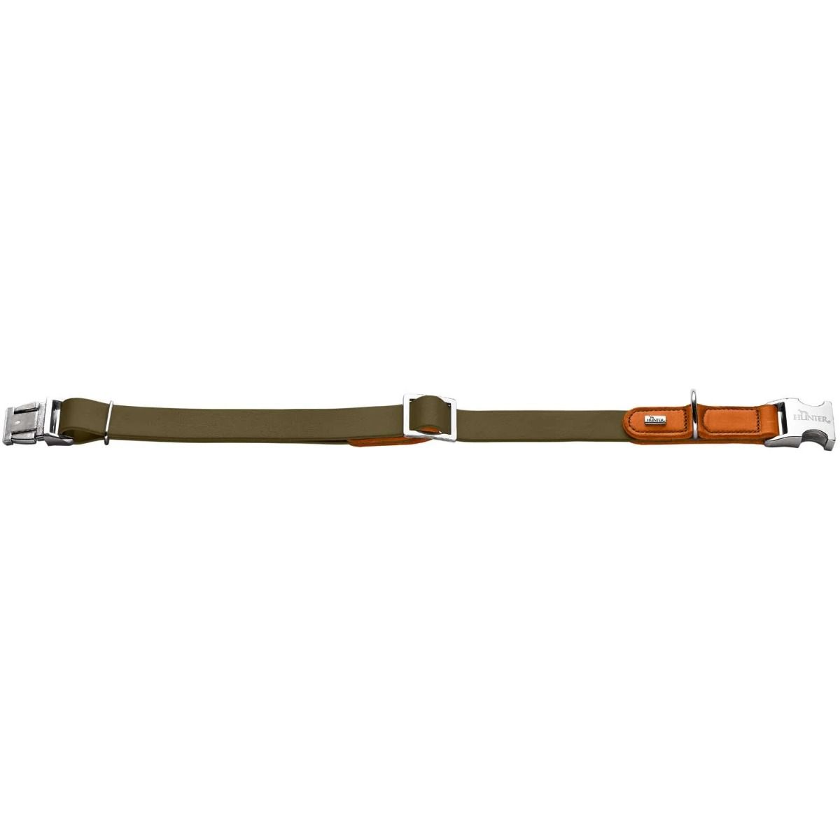 Hunter Wolmar Alu-Strong BioThane x Leather Dog Collar - Khaki-Orange Large