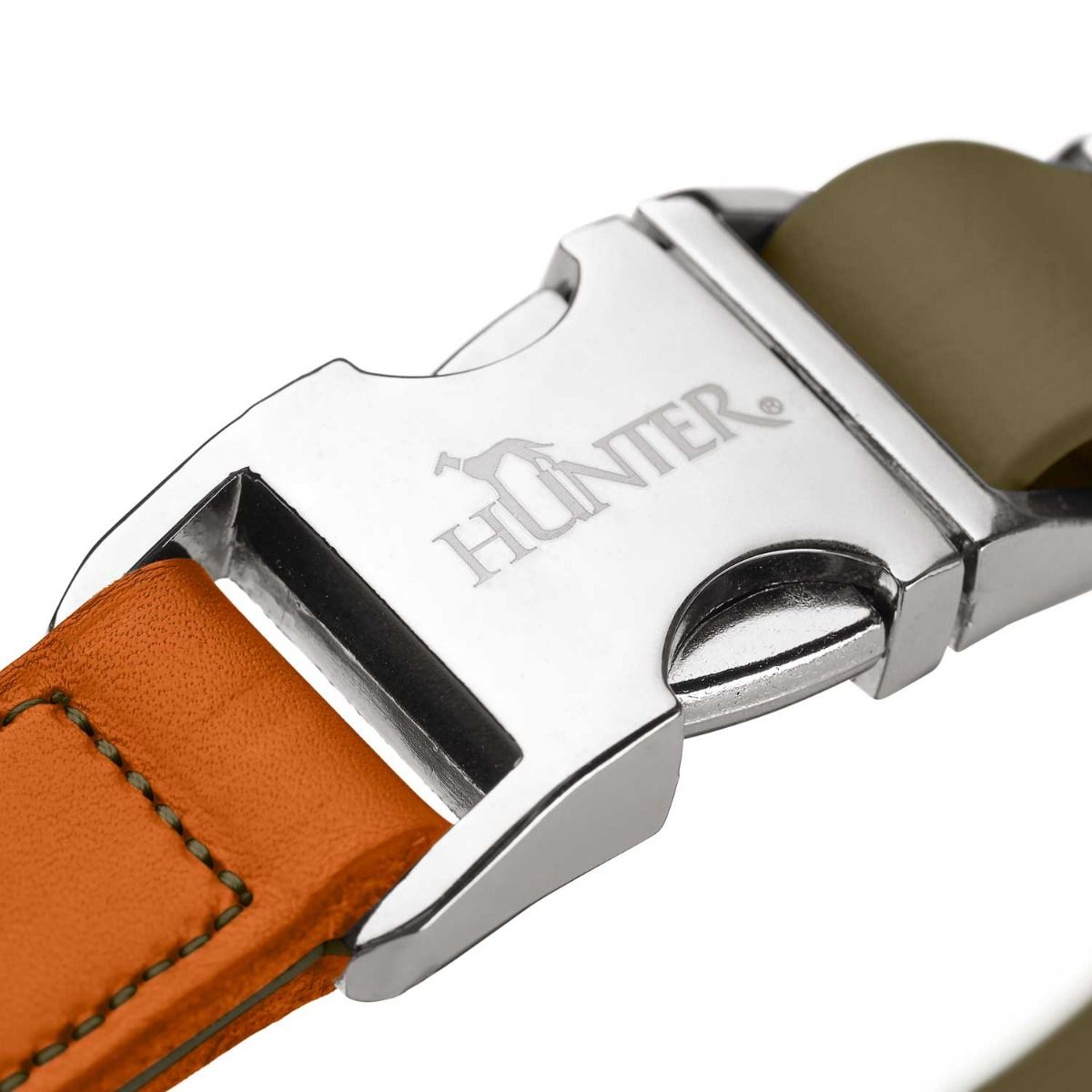 Hunter Wolmar Alu-Strong BioThane x Leather Dog Collar - Khaki-Orange Medium