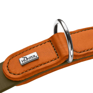 Hunter Wolmar Alu-Strong BioThane x Leather Dog Collar - Khaki-Orange Medium