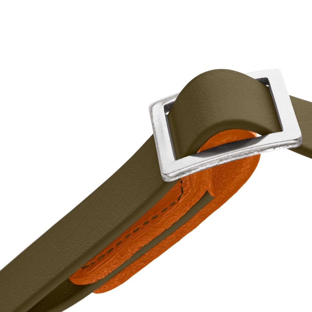 Hunter Wolmar Alu-Strong BioThane x Leather Dog Collar - Khaki-Orange Medium