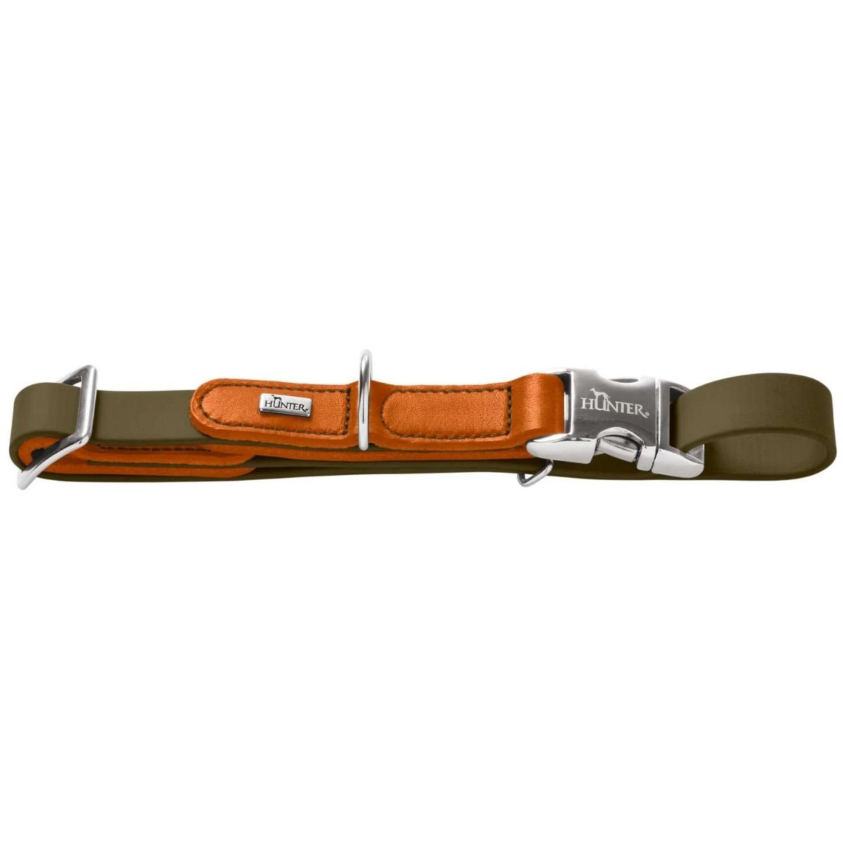 Hunter Wolmar Alu-Strong BioThane x Leather Dog Collar - Khaki-Orange Medium