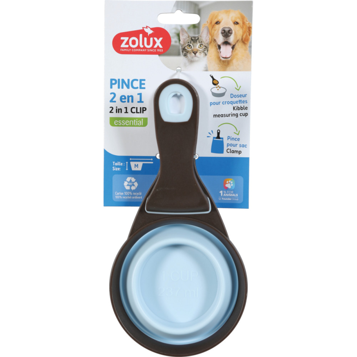2 in 1 Silicone Measuring Cup with Food Bag Clip 237 ml, Blue