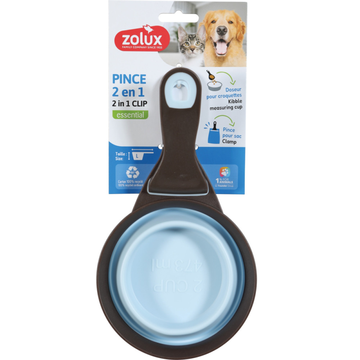 2 in 1 Silicone Measuring Cup with Food Bag Clip 473 ml, Blue