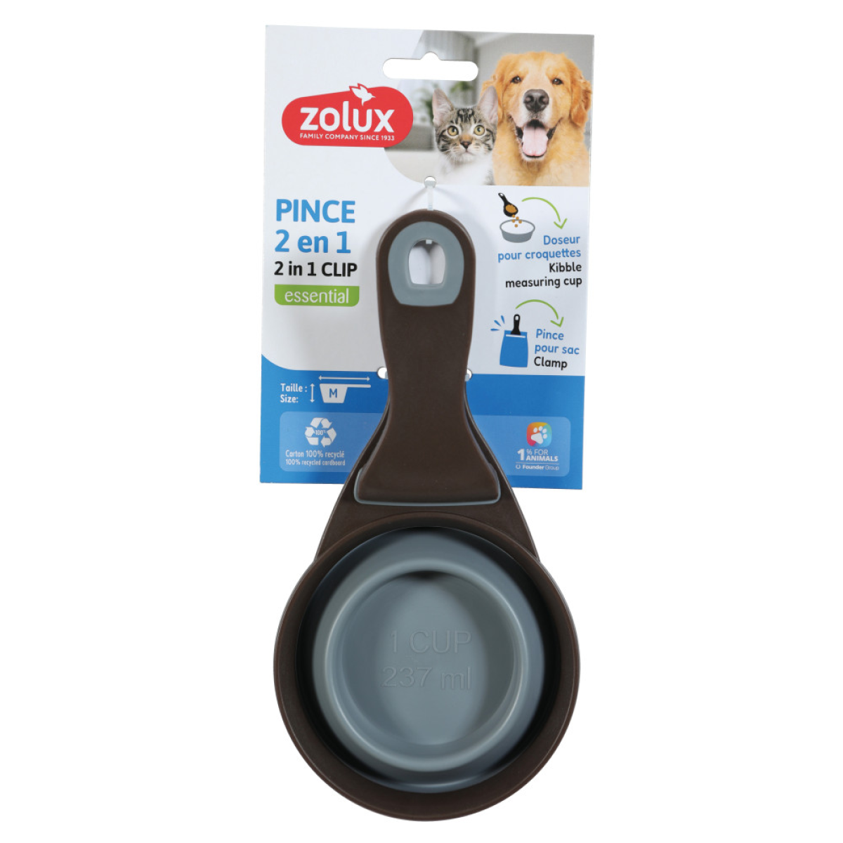 2 in 1 Silicone Measuring Cup with Food Bag Clip 237 ml, Grey