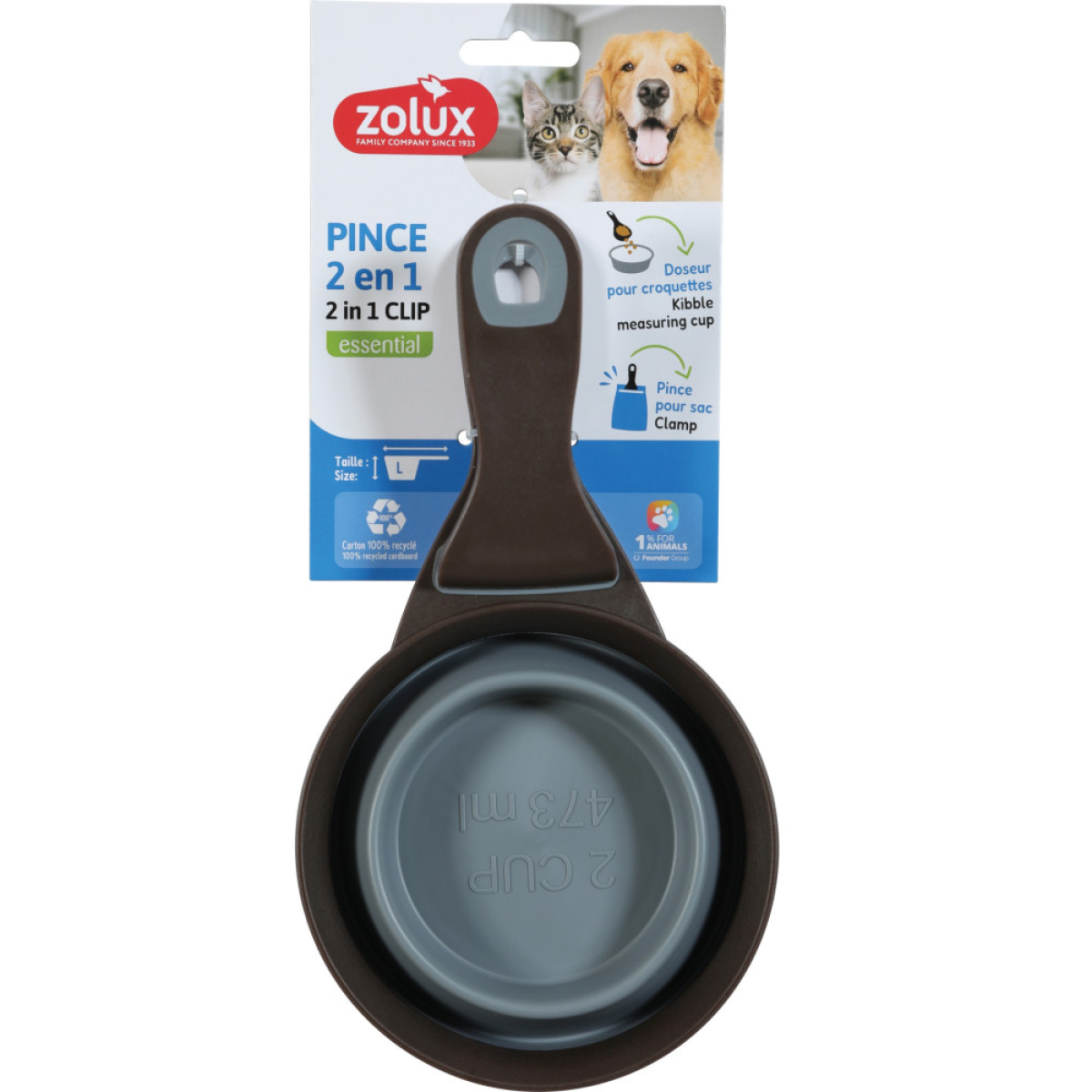 2 in 1 Silicone Measuring Cup with Food Bag Clip 473 ml, Grey