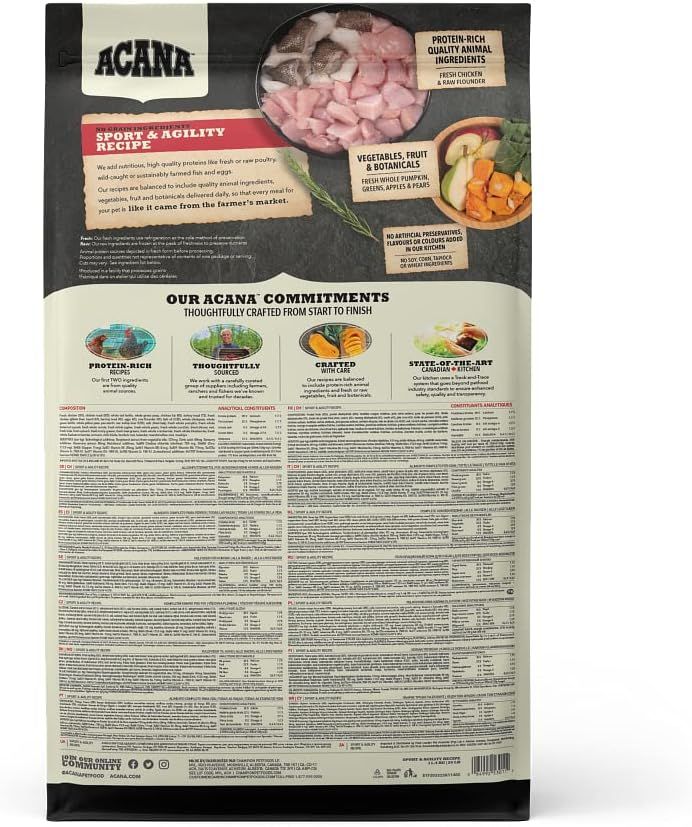 Acana Sport & Agility Recipe Adult Dry Dog Food - 11.4KG