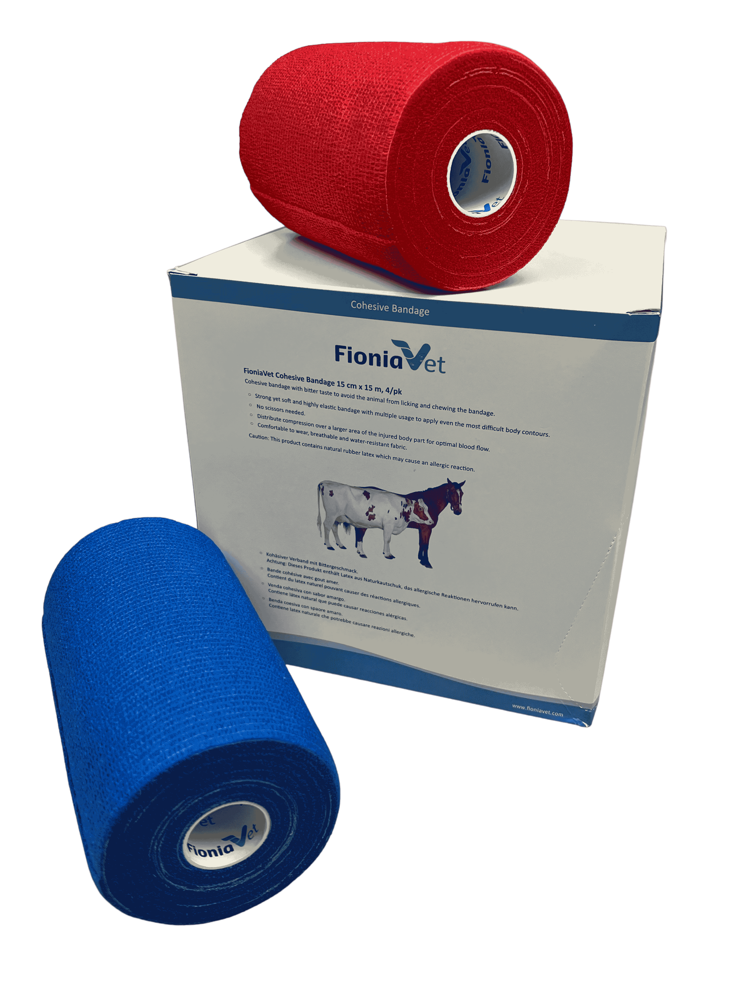 FIONIAVET COHESIVE BANDAGE 15 CM X 15 M, ASSORTED, 2 RED/2