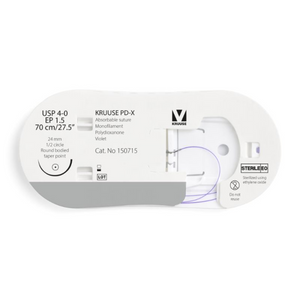 KRUUSE PD-X Suture, USP 4-0/EP 1.5, 70 cm/27.5", violet, 24 mm needle, 1/2 circle, round bodied, taper point, 12/pk