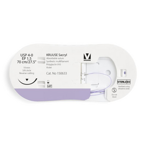 KRUUSE Sacryl Suture, USP 4-0/EP 1.5, 70 cm/27.5", violet, 19 mm needle, 3/8 circle, reverse cutting, 12/pk