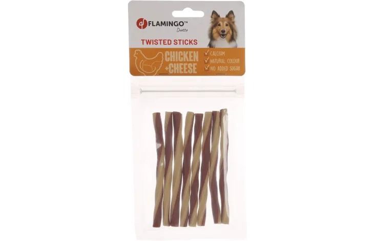 Flamingo Duetto Twisted Chicken&Cheese Dog Treats - 85g