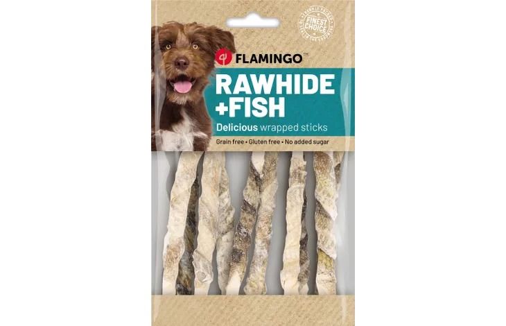 Flamingo Rawhide+Fish Wrapped Stick Dog Treats 85g - 85g