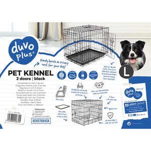 Duvo Dog Crate 2 doors Plastic Tray Black[Dimension - 92 x 57 x 64cm]