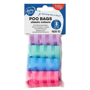 Duvo Poo Bags Classic Colour Stripes Multicolour 4 x 20pcs - Waste Bags [Count - 4]