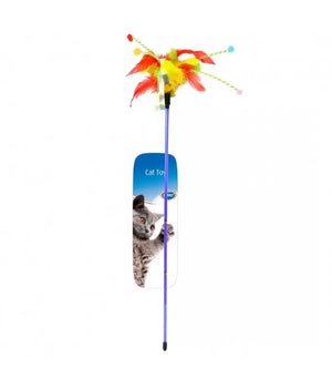 Duvo Assortment Playing Rod With Feathers Mixed Colors 62x3x1.5cm - Cat Toy[Dimension - 62 x 3 x 1.5cm]