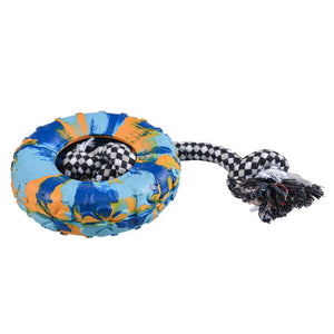 Duvo+ Rubber Tire Smash & Cotton Rope Multicolour[Size - M, Dimension - 35x19x4.5cm]