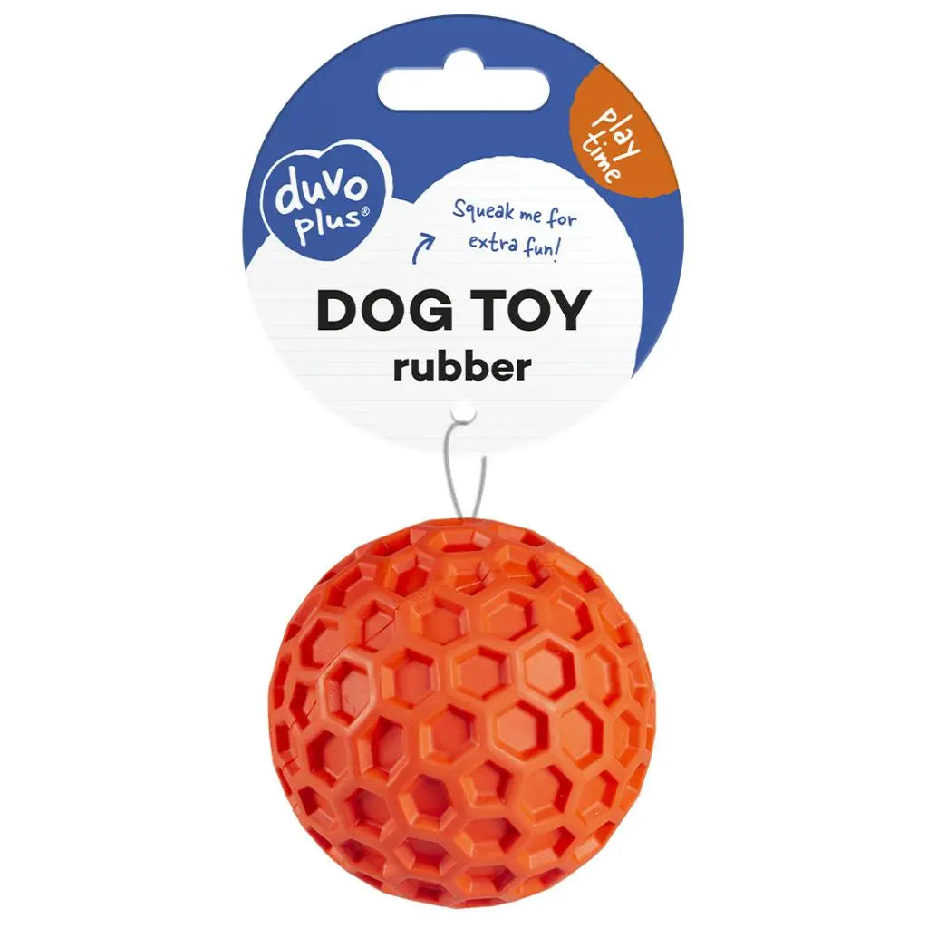 Duvo+ Rubber Hexagon Ball Squeak 8x8x8cm, Red