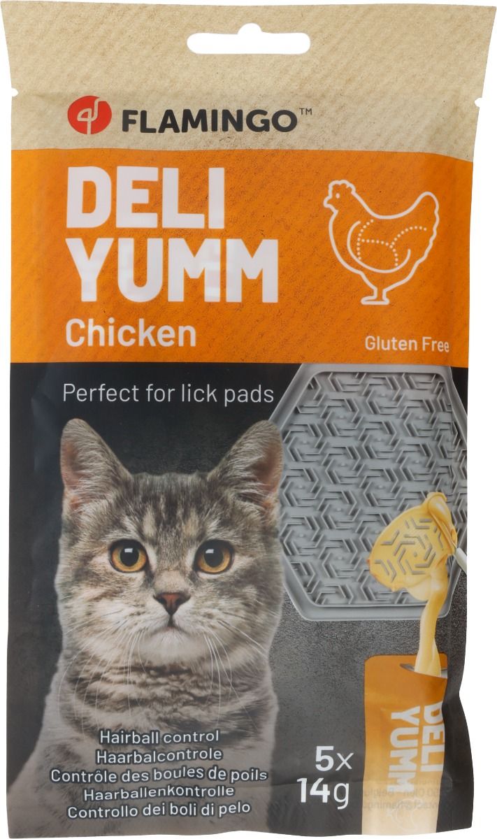 Flamingo Deli Yumm Paste Hairball Control Chicken Cat Treats 5x14g - 70g