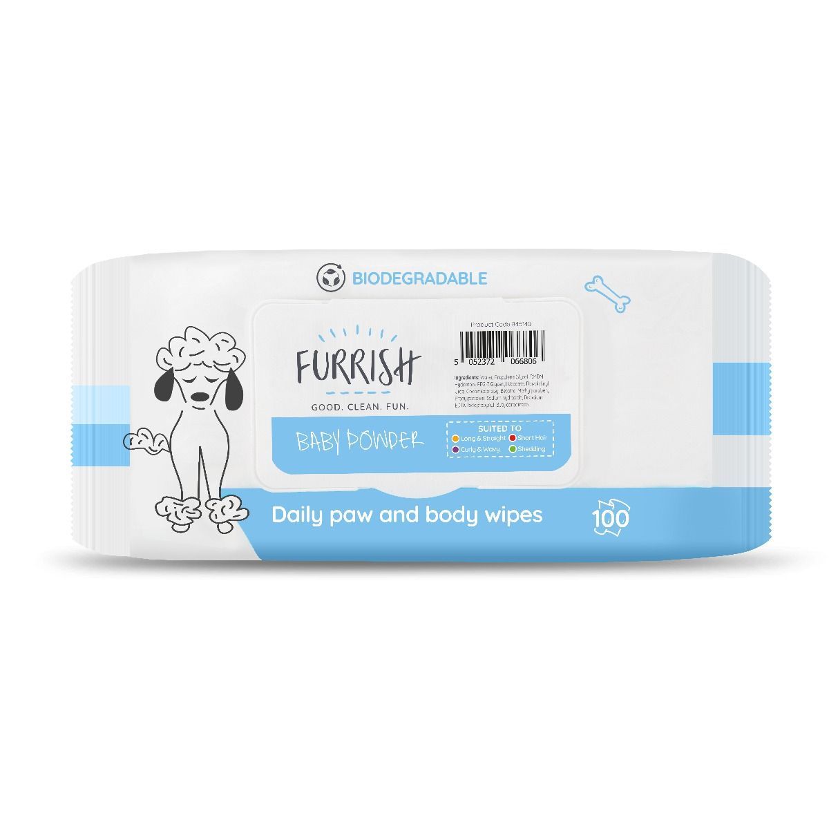 Furrish Daily Bath Wipes 100Pck[Flavor - Baby Powder]