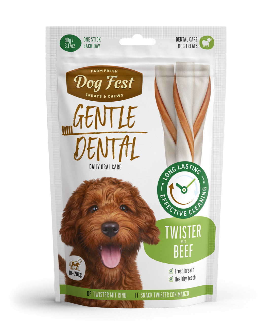 Dog Fest Dental Treats For Adult Dogs -Twister -Beef 90g (13cm)