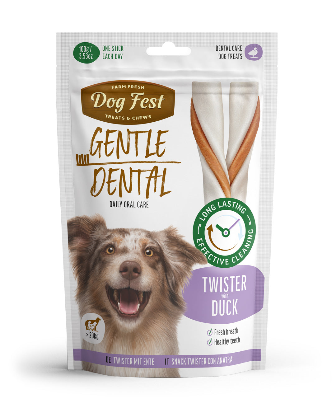 Dog Fest Dental Treats For Adult Dogs -Twister -Duck 100g (14cm)