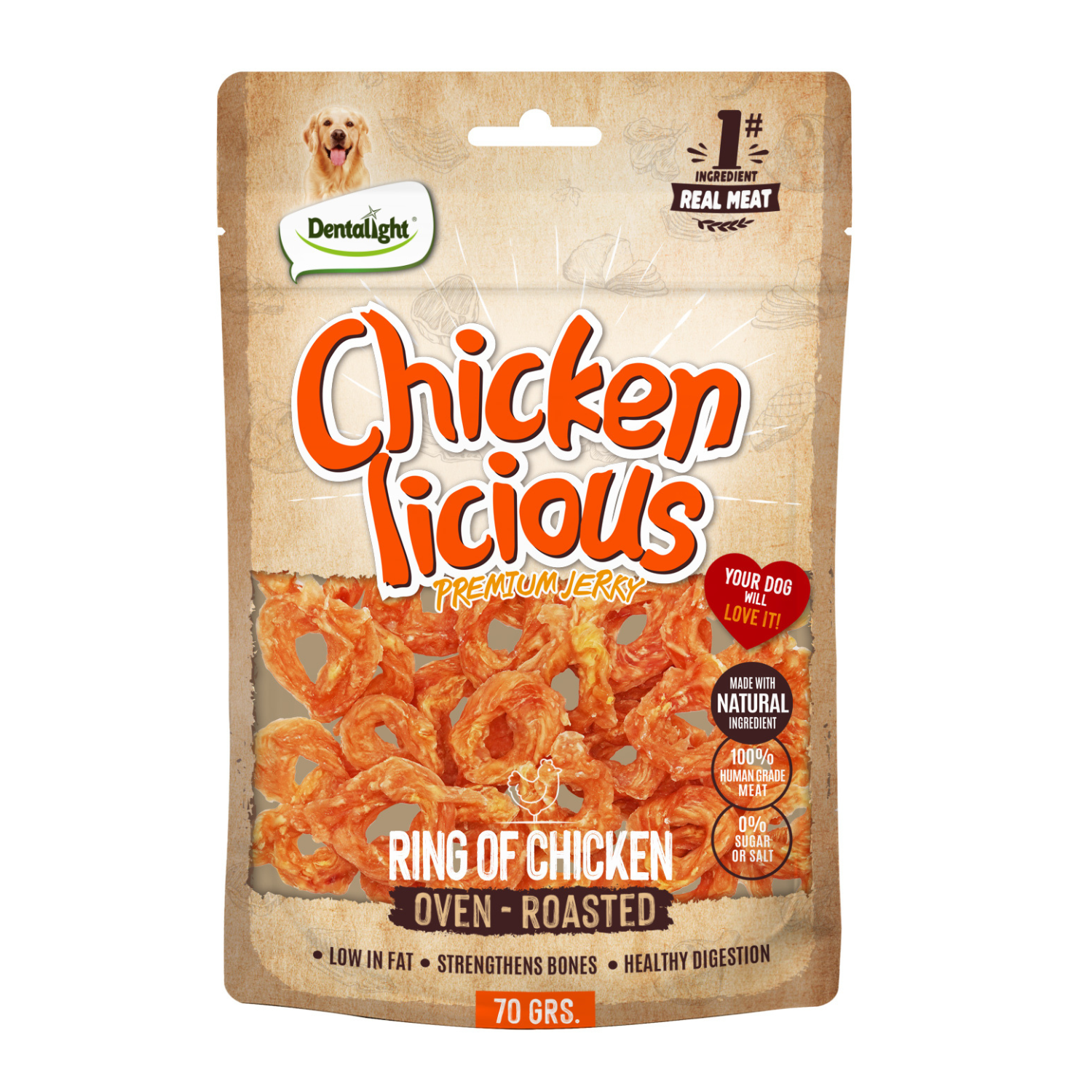 Dentalight Chicken Licious Jerky Treats For Dogs-Ring of Chicken 70g
