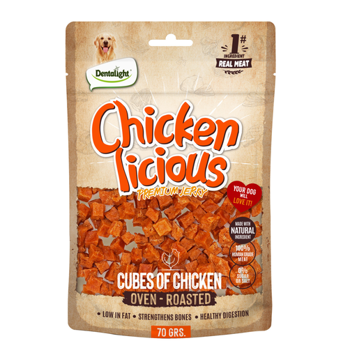 Dentalight Chicken Licious Jerky Treats For Dogs-Cube of Chicken 70g